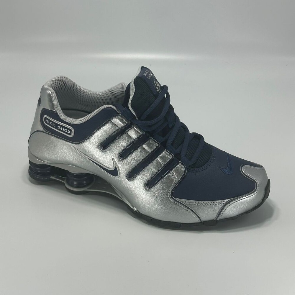 Men's Nike Shox NZ 378341-402 Size US 8.5 Midnight Navy Metallic Silver Shoes